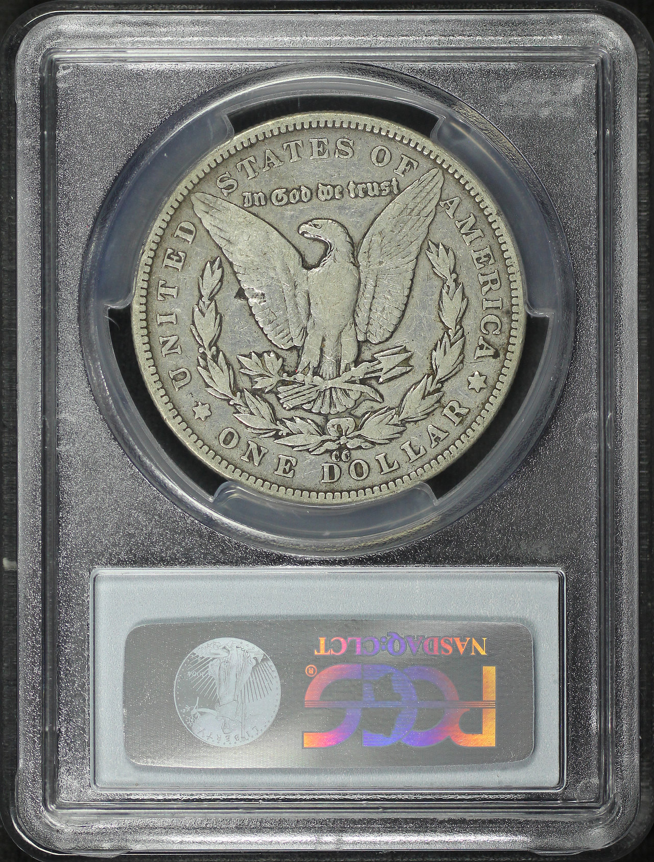 Reverse of this 1879-CC Morgan Dollar Capped Die PCGS F-15