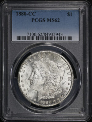 Obverse of this 1880-CC Morgan Dollar PCGS MS-62