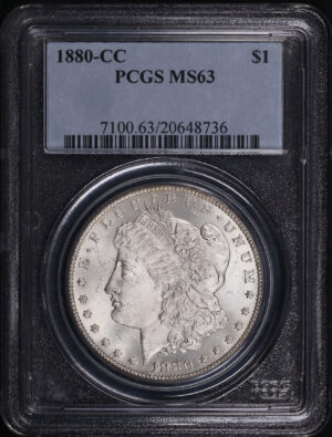 Obverse of this 1880-CC Morgan Dollar PCGS MS-63
