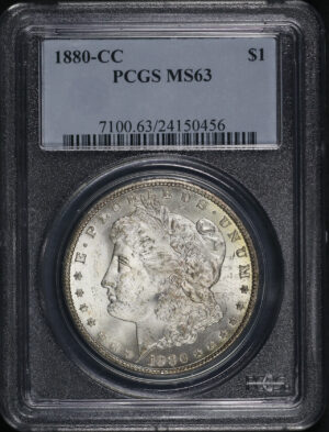 Obverse of this 1880-CC Morgan Dollar PCGS MS-63