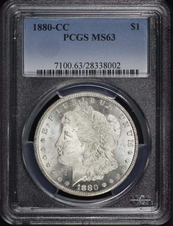 Obverse of this 1880-CC Morgan Dollar PCGS MS-63