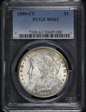 Obverse of this 1880-CC Morgan Dollar PCGS MS-63