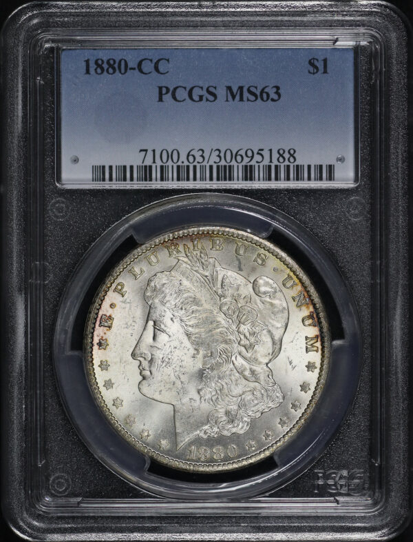 Obverse of this 1880-CC Morgan Dollar PCGS MS-63