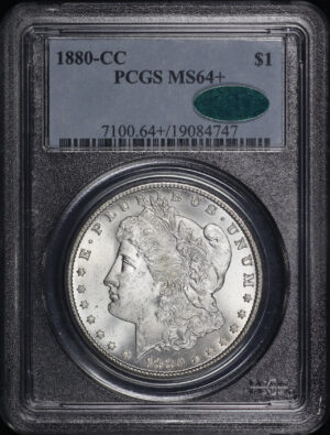 Obverse of this 1880-CC Morgan Dollar PCGS MS-64+ CAC