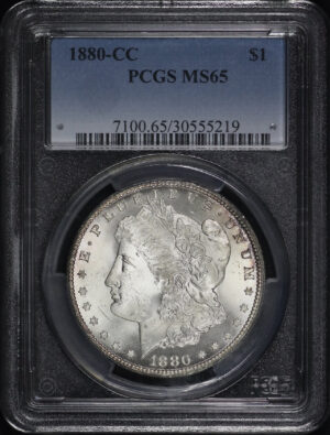 Obverse of this 1880-CC Morgan Dollar PCGS MS-65