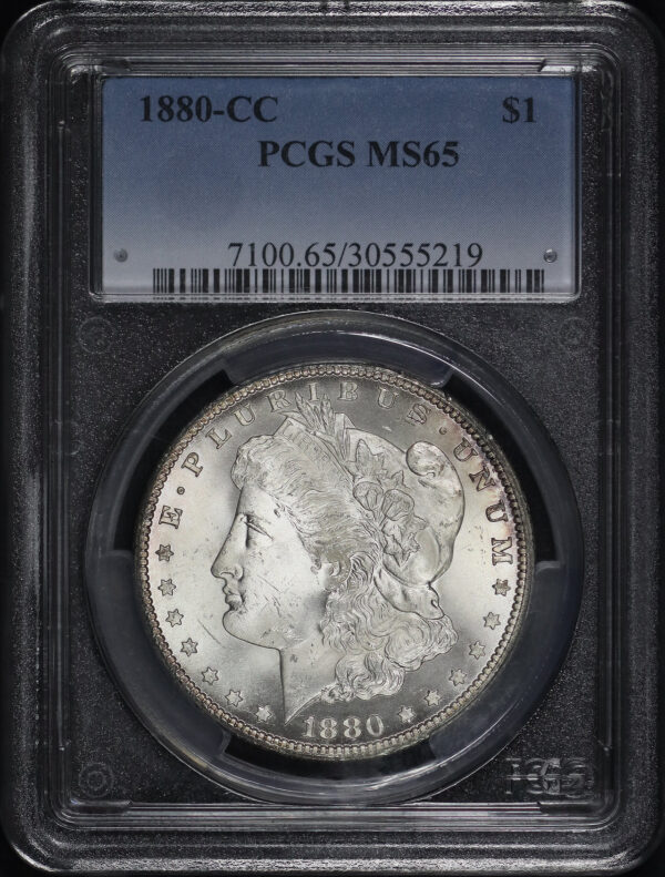 Obverse of this 1880-CC Morgan Dollar PCGS MS-65