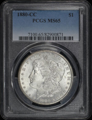 Obverse of this 1880-CC Morgan Dollar PCGS MS-65