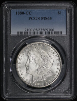 Obverse of this 1880-CC Morgan Dollar PCGS MS-65