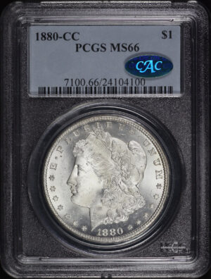 Obverse of this 1880-CC Morgan Dollar PCGS MS-66 CAC