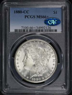 Obverse of this 1880-CC Morgan Dollar PCGS MS-66+ CAC