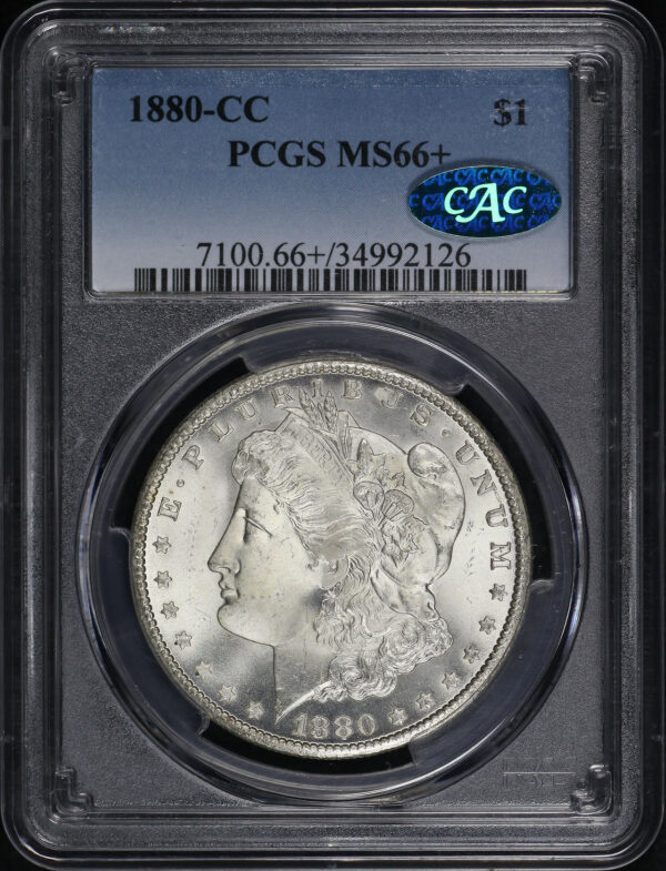 Obverse of this 1880-CC Morgan Dollar PCGS MS-66+ CAC