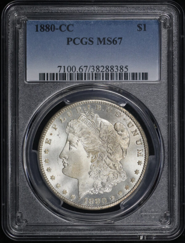 Obverse of this 1880-CC Morgan Dollar PCGS MS-67