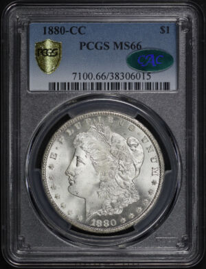 Obverse of this 1880-CC Morgan Dollar PCGS MS-66 CAC