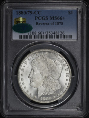 Obverse of this 1880/79-CC Morgan Dollar Reverse of 1878 PCGS MS-66+ CAC (Top pop 23/0)