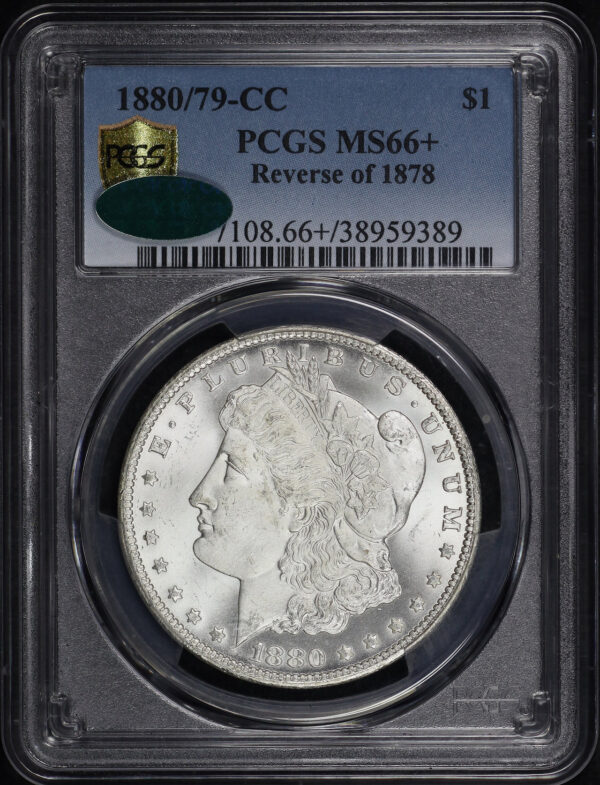 Obverse of this 1880/79-CC Morgan Dollar Reverse of 1878 PCGS MS-66+ CAC 