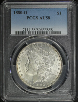 Obverse of this 1880-O Morgan Dollar PCGS AU-58