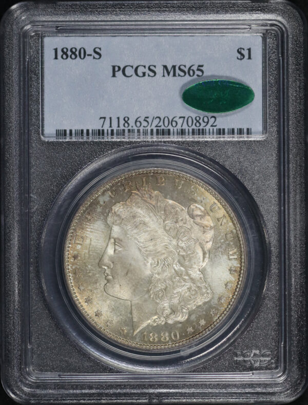 Obverse of this 1880-S Morgan Dollar PCGS MS-65 CAC