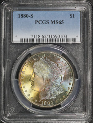 Obverse of this 1880-S Morgan Dollar PCGS MS-65 Dark Cartwheel Obverse Toning