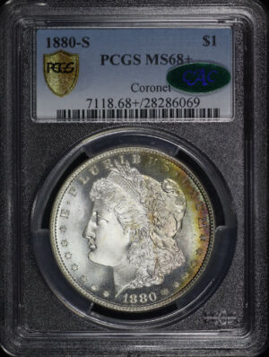 Obverse of this 1880-S Morgan Dollar PCGS MS-68+ CAC Coronet