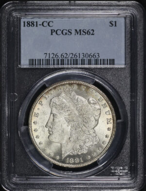 Obverse of this 1881-CC Morgan Dollar PCGS MS-62