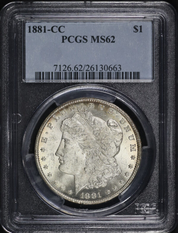Obverse of this 1881-CC Morgan Dollar PCGS MS-62