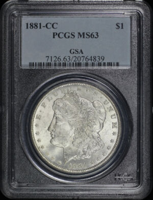 Obverse of this 1881-CC Morgan Dollar PCGS MS-63
