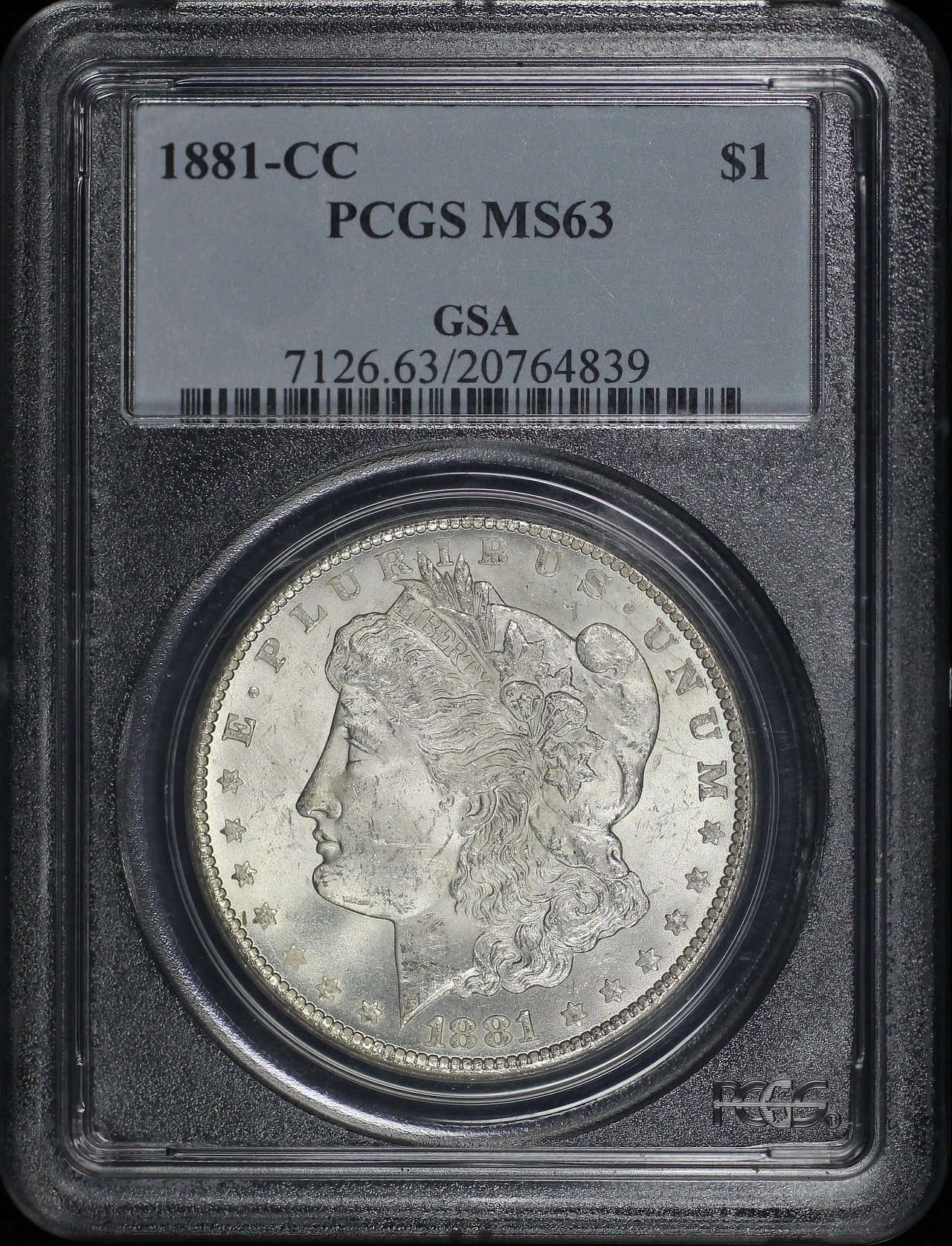 Obverse of this 1881-CC Morgan Dollar PCGS MS-63