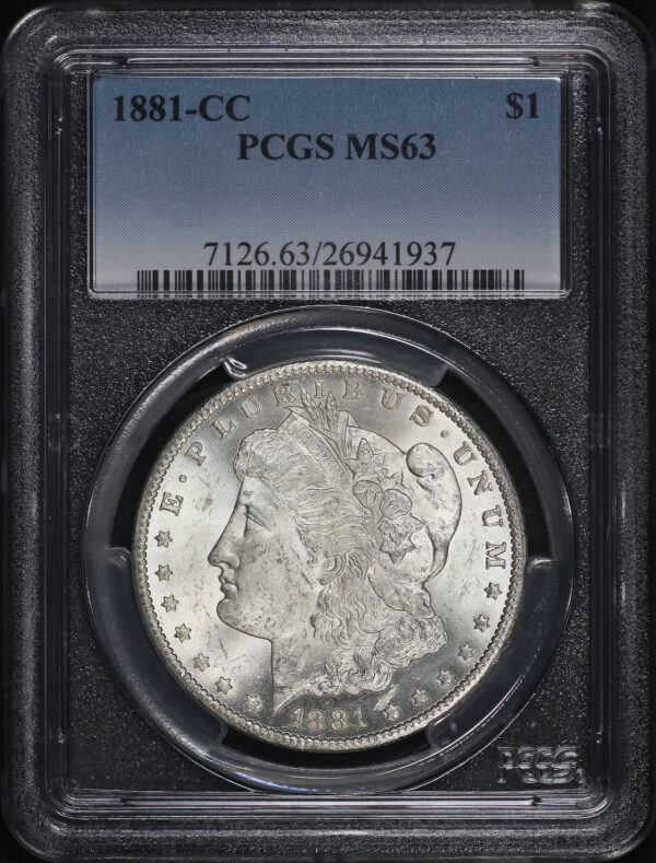 Obverse of this 1881-CC Morgan Dollar PCGS MS-63
