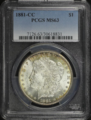 Obverse of this 1881-CC Morgan Dollar PCGS MS-63