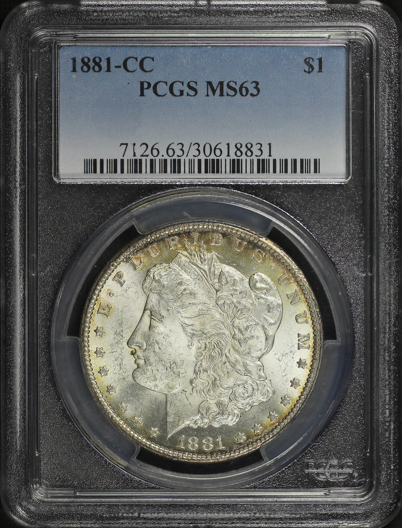 Obverse of this 1881-CC Morgan Dollar PCGS MS-63