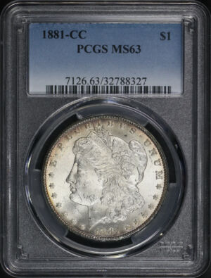 Obverse of this 1881-CC Morgan Dollar PCGS MS-63