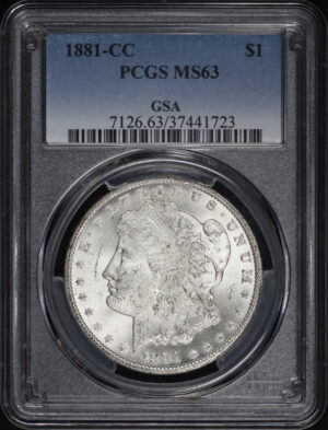 Obverse of this 1881-CC Morgan Dollar PCGS MS-63