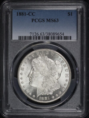 Obverse of this 1881-CC Morgan Dollar PCGS MS-63
