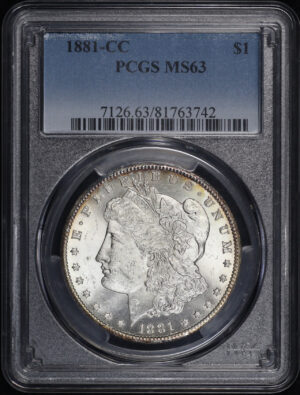 Obverse of this 1881-CC Morgan Dollar PCGS MS-63