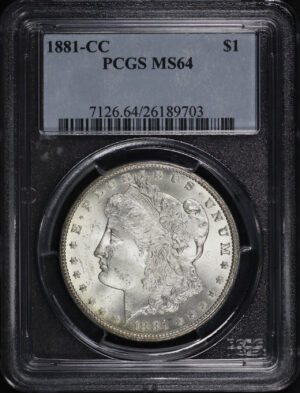 Obverse of this 1881-CC Morgan Dollar PCGS MS-64