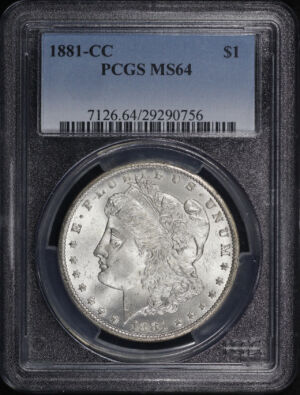 Obverse of this 1881-CC Morgan Dollar PCGS MS-64