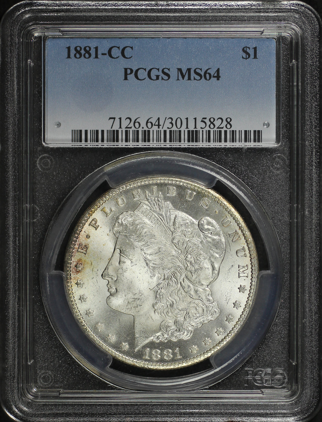 Obverse of this 1881-CC Morgan Dollar PCGS MS-64