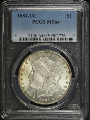 Obverse of this 1881-CC Morgan Dollar PCGS MS-64+
