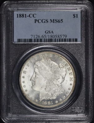 Obverse of this 1881-CC Morgan Dollar PCGS MS-65