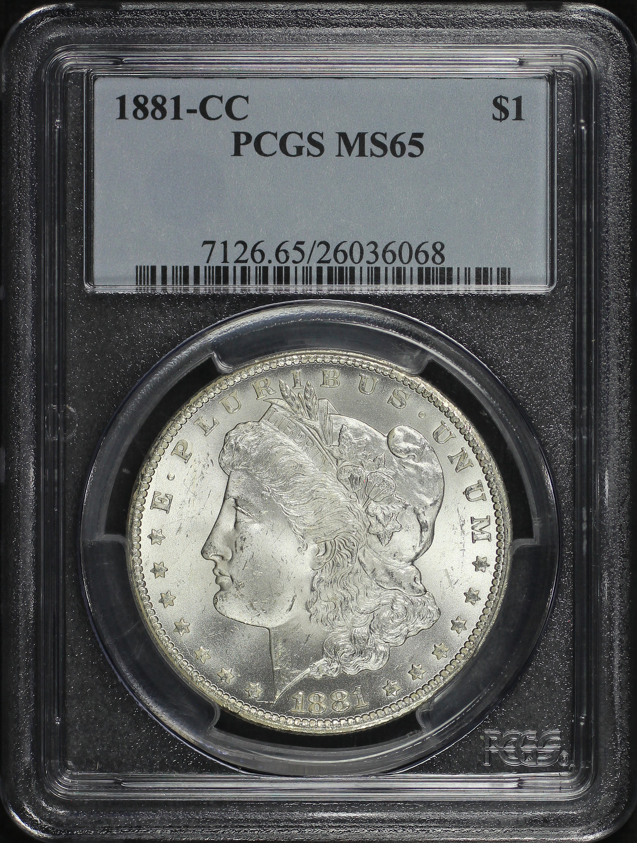 Obverse of this 1881-CC Morgan Dollar PCGS MS-65
