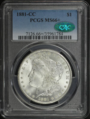 Obverse of this 1881-CC Morgan Dollar PCGS MS-66+ CAC