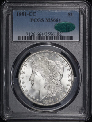 Obverse of this 1881-CC Morgan Dollar PCGS MS-66+ CAC