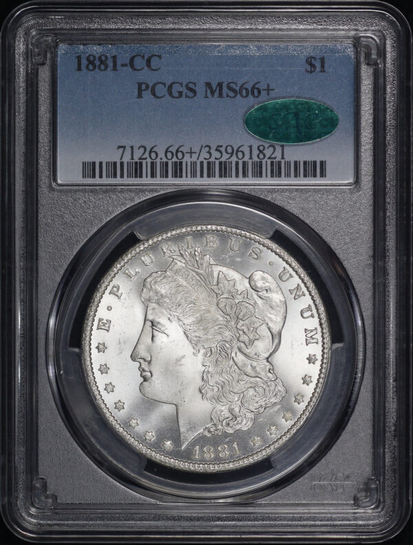 Obverse of this 1881-CC Morgan Dollar PCGS MS-66+ CAC