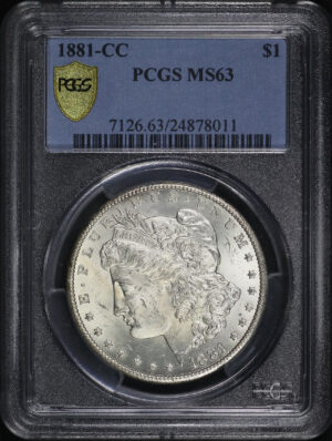 Obverse of this 1881-CC Morgan Dollar PCGS MS-63