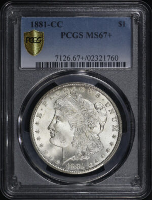 Obverse of this 1881-CC Morgan Dollar PCGS MS-67+