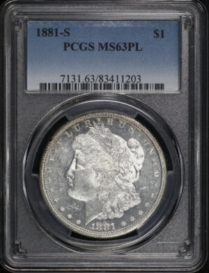 Obverse of this 1881-S Morgan Dollar PCGS MS-63 PL