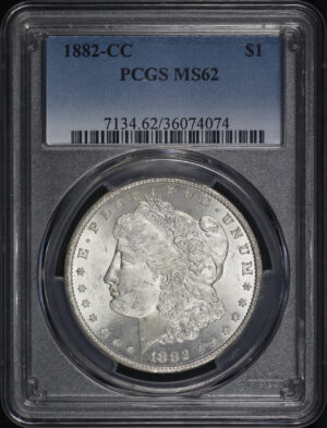 Obverse of this 1882-CC Morgan Dollar PCGS MS-62