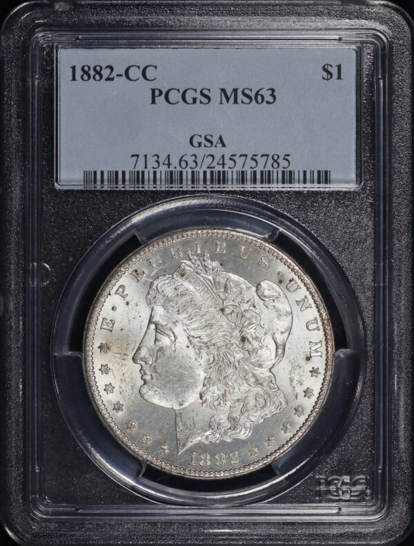 Obverse of this 1882-CC Morgan Dollar PCGS MS-63 GSA Hoard