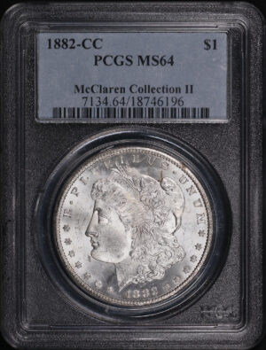 Obverse of this 1882-CC Morgan Dollar PCGS MS-64 McClaren Collection II