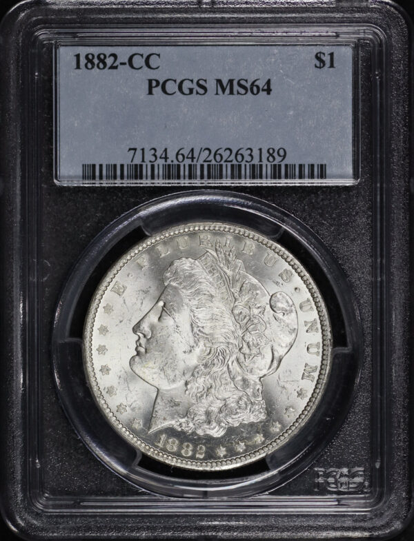 Obverse of this 1882-CC Morgan Dollar PCGS MS-64